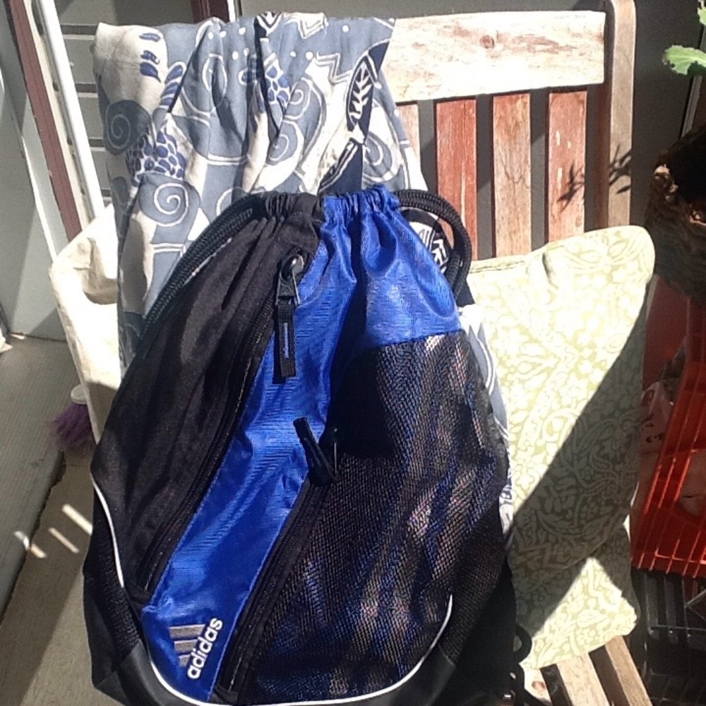 Adidas Pull String Backpack, Lined, 3 Pockets - image 1